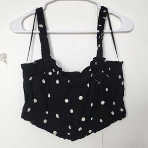 Black polka dot sleeveless crop top M cottage whimsy goth retro coquette